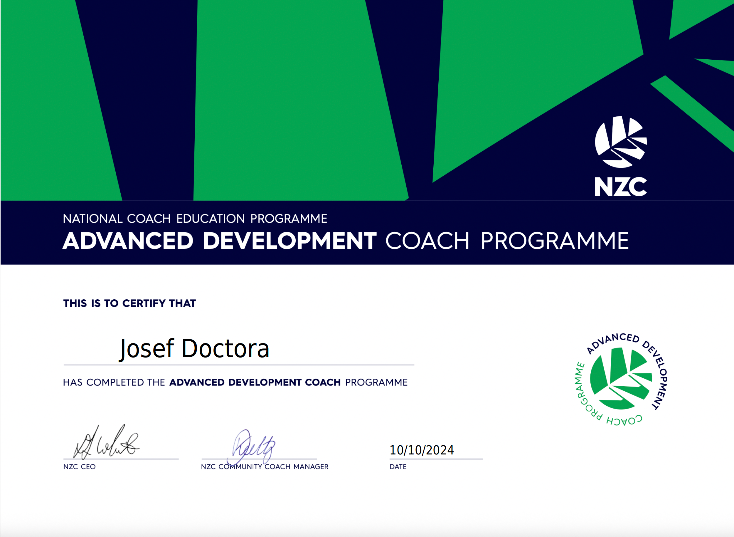 Advanced development coaching certificate