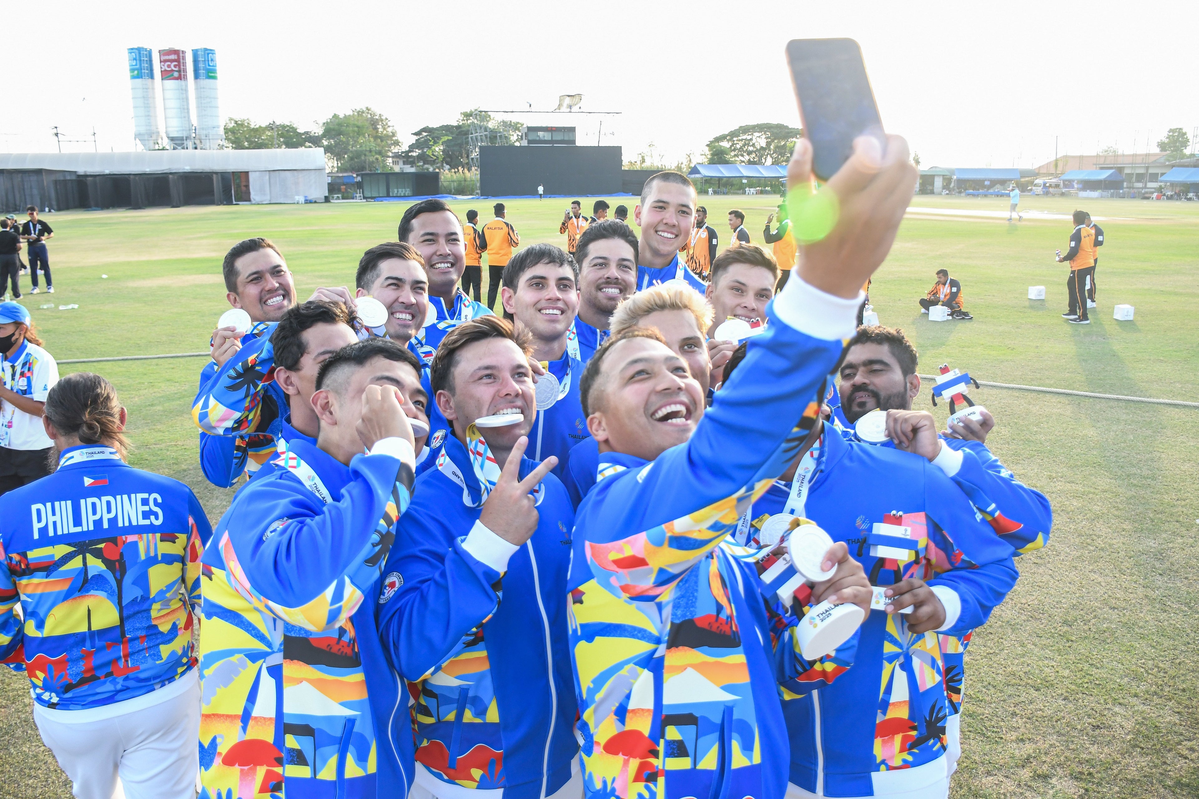 Team Philippines Cricket celebrating Silver at SEA Games 2025.